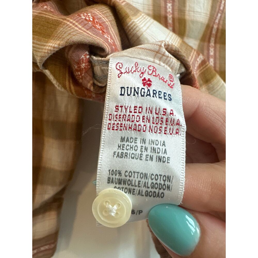 Lucky Brand Distinctive Western Sport Wear Brown and Salmon Plaid Button Down b - Picture 6 of 6